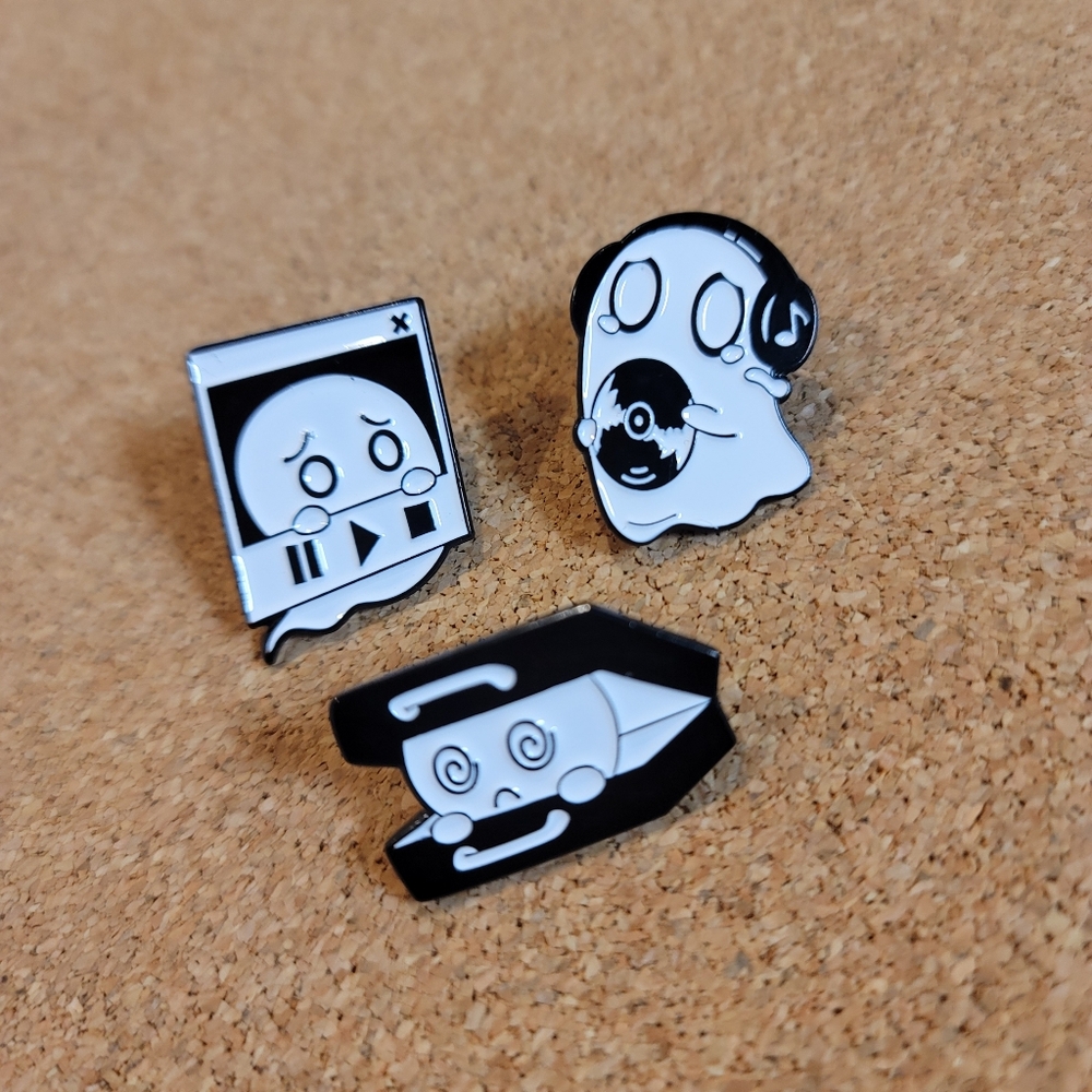 3 Piece Ghost with Vinyl Album & Headphones Enamel Pin Set